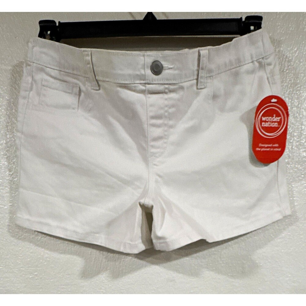 Wonder Nation Girls White Denim Shorts XL 14-16 Cotton Elastic Waist Pockets